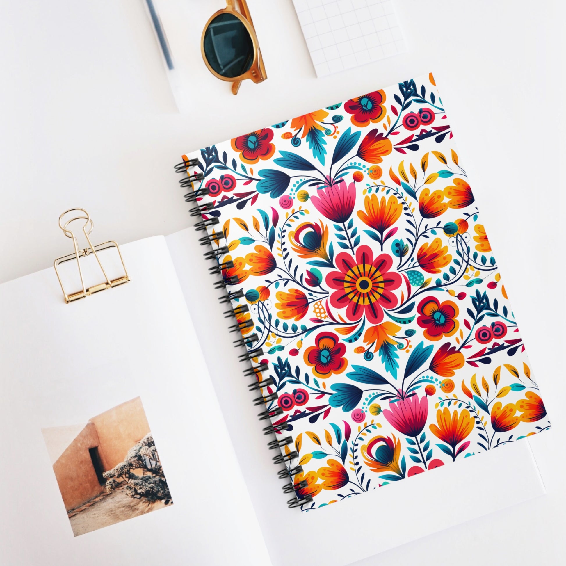 Mexican Flowers Spiral Notebook - Ruled Line