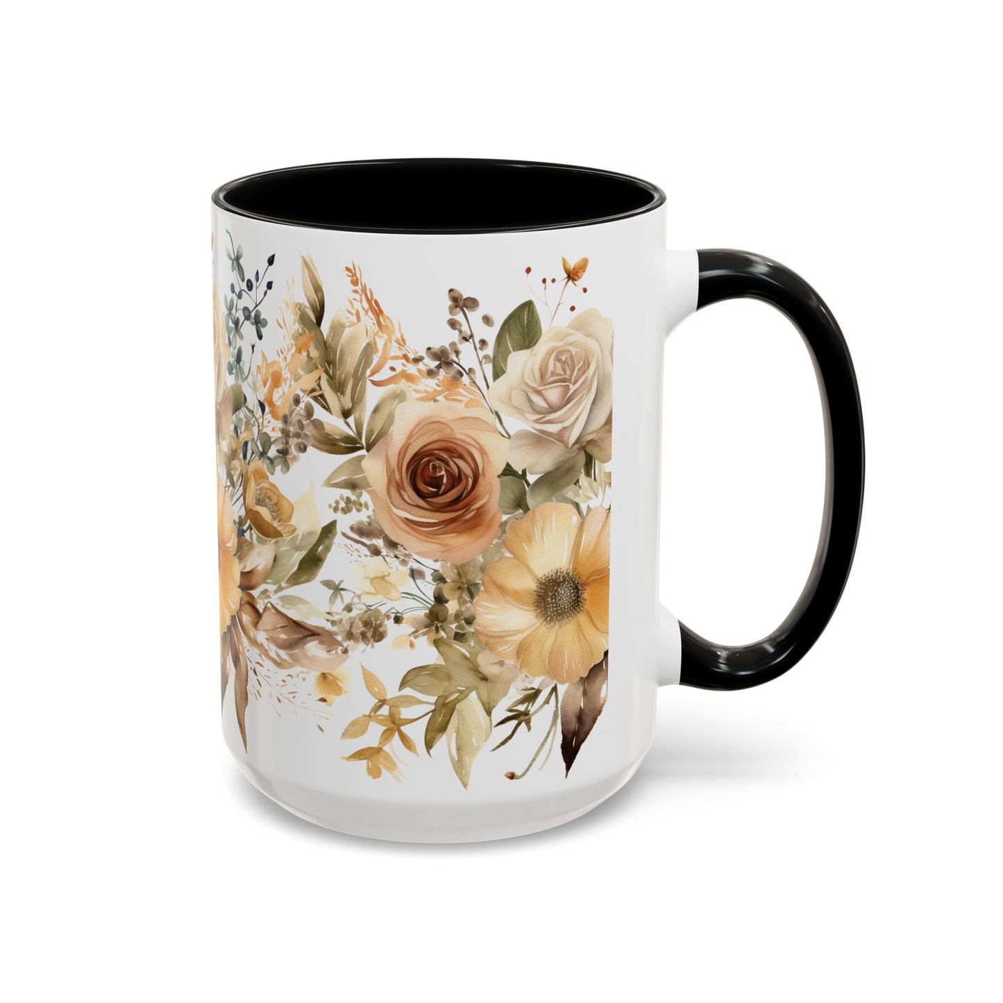 Neutral Flowers Accent Coffee Mug (15oz)