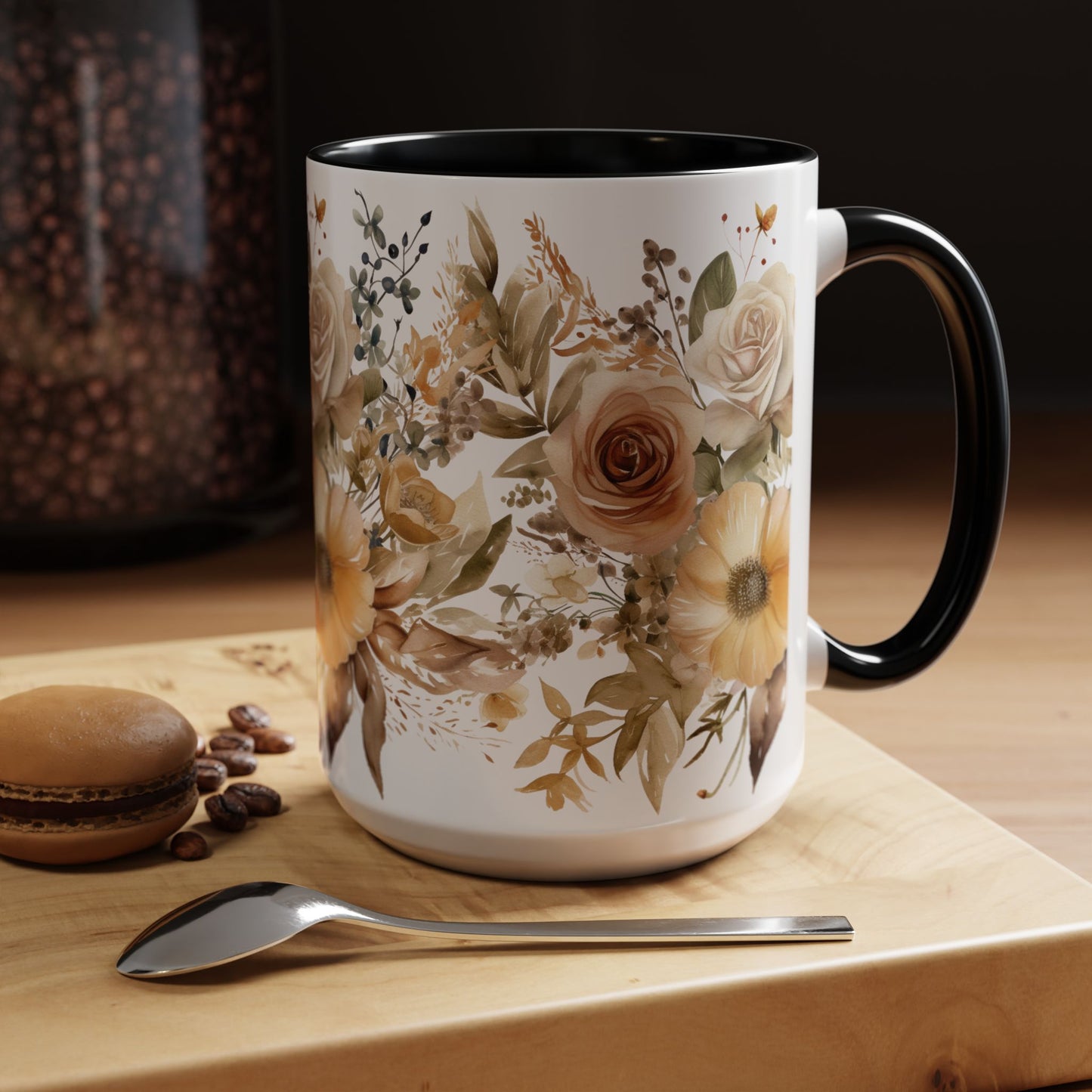 Neutral Flowers Accent Coffee Mug (15oz).